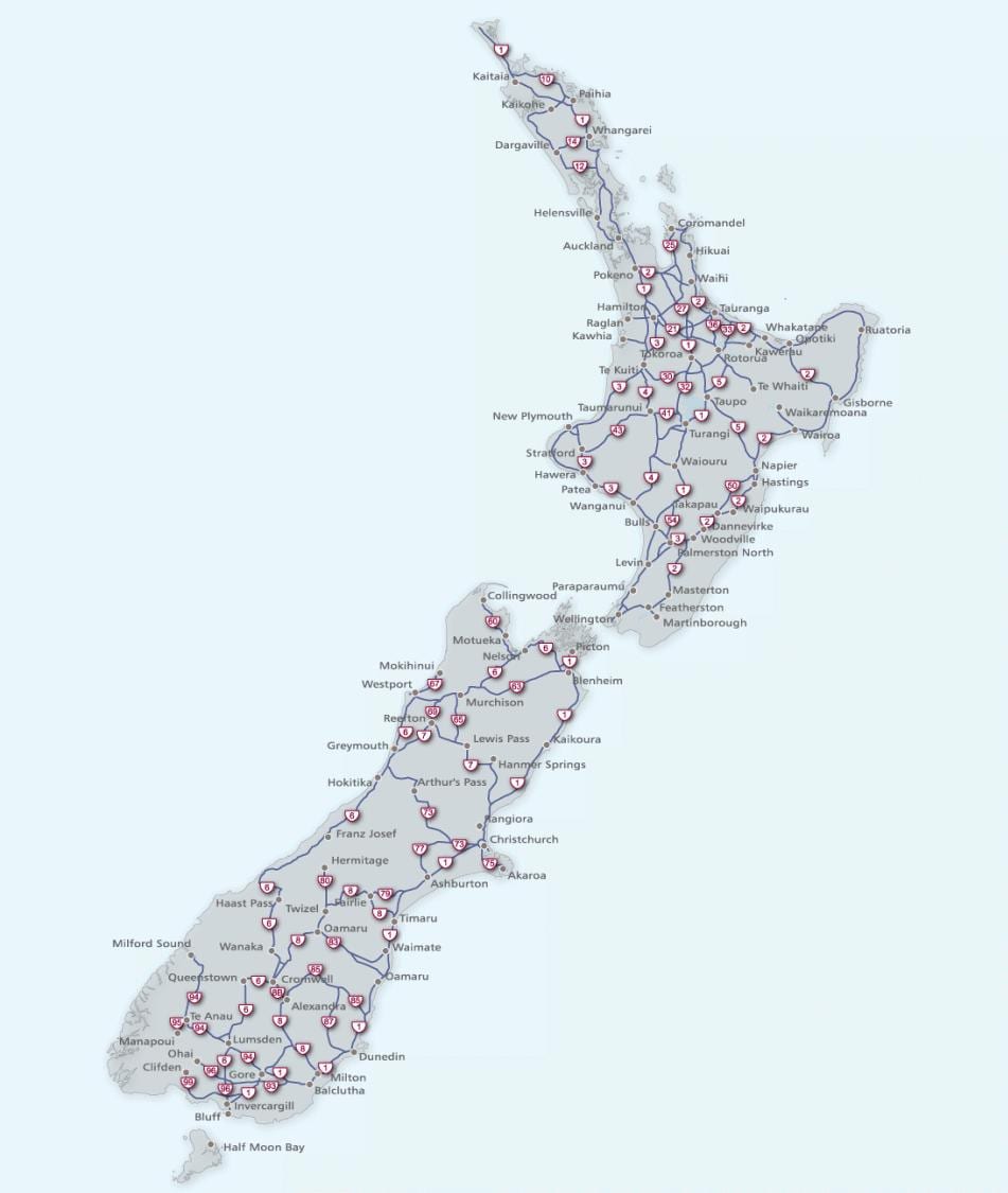 뉴질랜드의 지도 route 