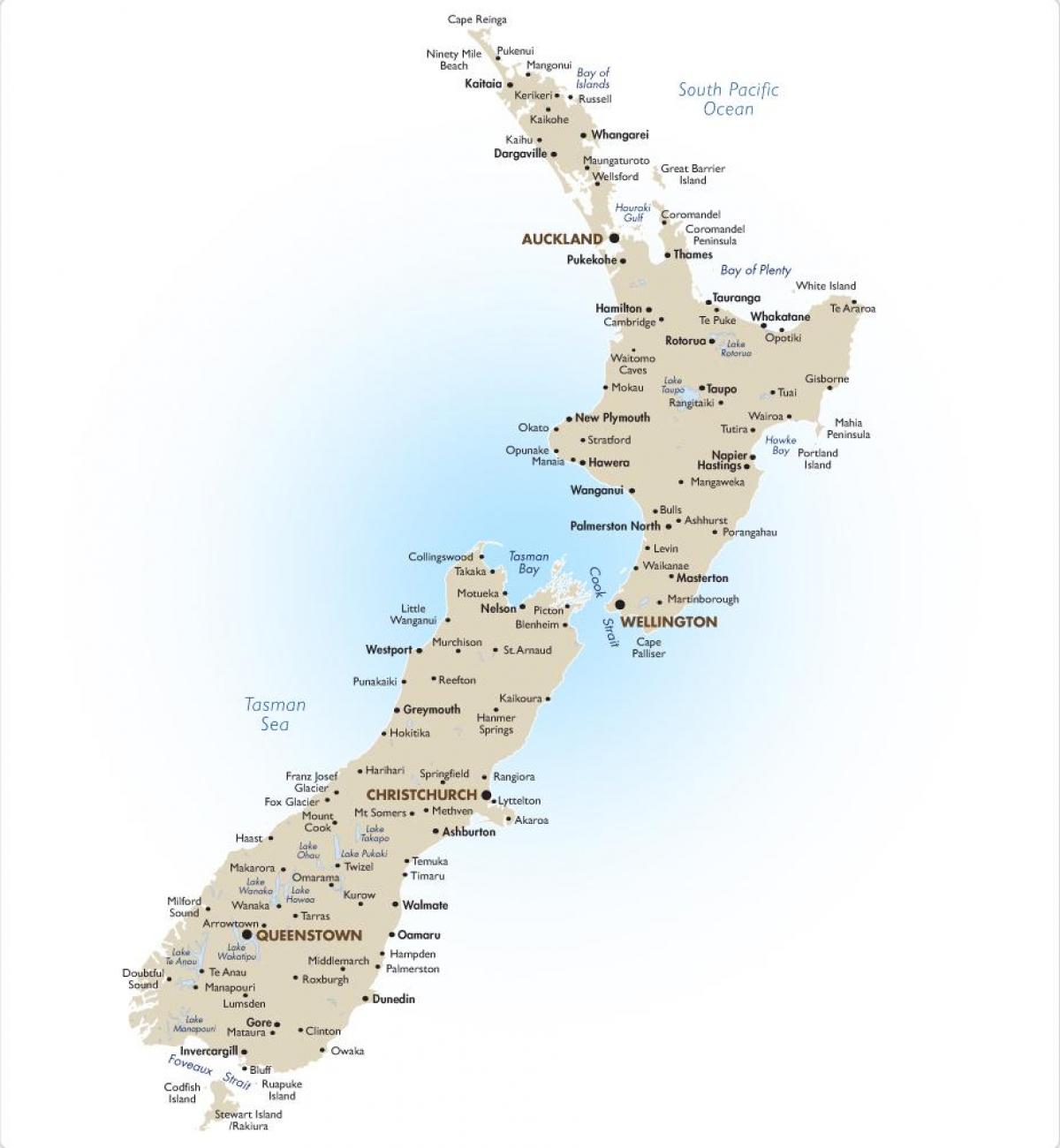 지도 뉴질랜드의 주요 도시와