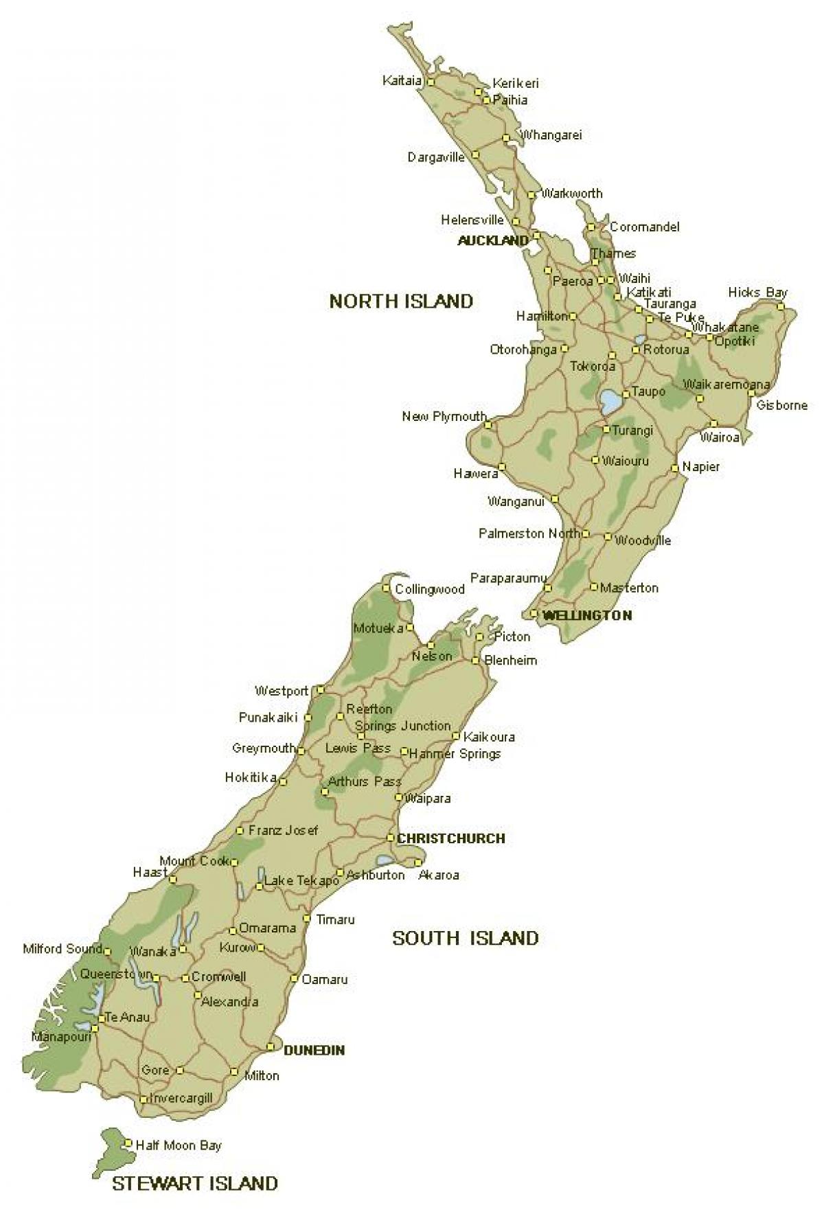 지도의 상세한 뉴질랜드